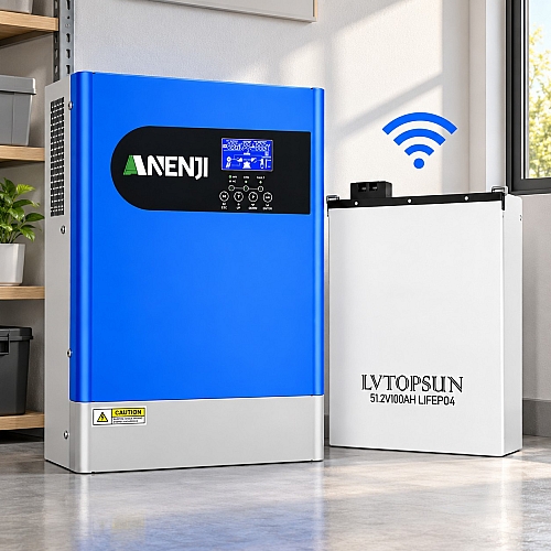 6.2 кВт LiFePO4 Комплект інвертор Anenji з Wi-Fi з паралельною функцією + акумулятор LVTOPSUN 51.2V 100Ah, BMS, настінний
